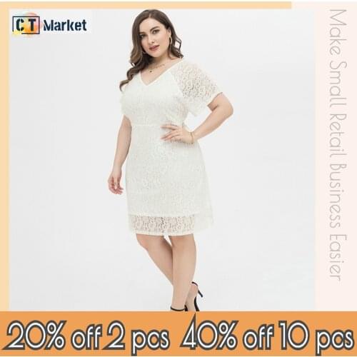 Plus Size Lace Dress for Women Formal Wedding Party Fashion Causal Clothes Elegant Office Lady CT 200030