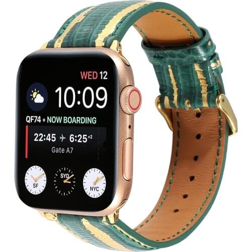 Luxury Splash Gold Genuine Cow Leather Strap for Apple Watch Band 44mm 42mm 40mm 38mm Replacement iWatch Series 6 5 4 3 2 1 SE