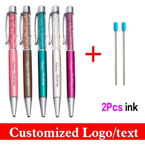 Crystal Diamond Pen 1+2pcs/set Metal Ballpoint Pen Get 2 Ink Advertising Pen Custom Logo Gift Pen Lettering Student Stationery