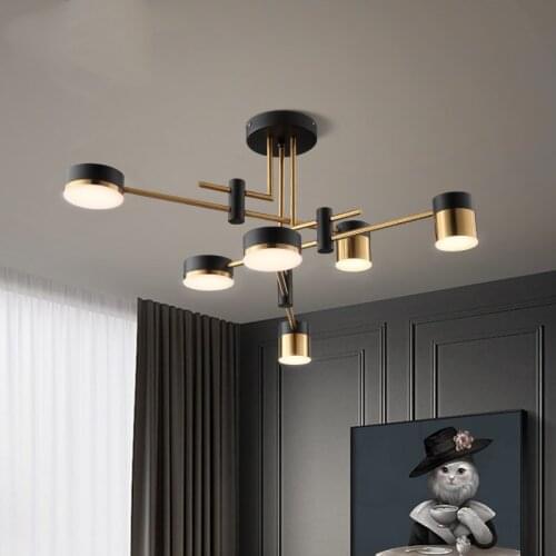 Modern Chandelier 4/6/8 Heads Black Gold Lighting Suspension Bedroom Living Room LED Industrial Lamp 3 Color Dimmable