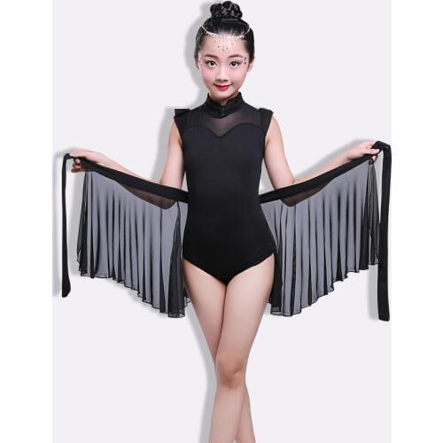 2 Pcs /sets Children Ballet Dance Dress Girls Gymnastics Leotard Costume for Competition Black Latin Dace Dress Dancewear 90