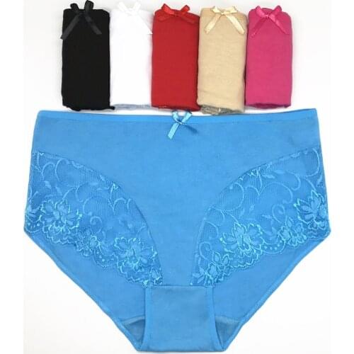 XXL-4XL Cotton Panties Female Underpants Sexy Panties for Women Briefs Underwear Plus Size Pantys Lace Lingerie 6PCS Solid Color