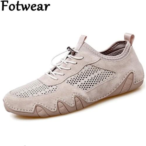 Breathable Men Casual Shoes Big Size Sneakers Genuine Leather Loafers Lace Up Flats Luxury Brand Moccasins Handmade Zapatillas