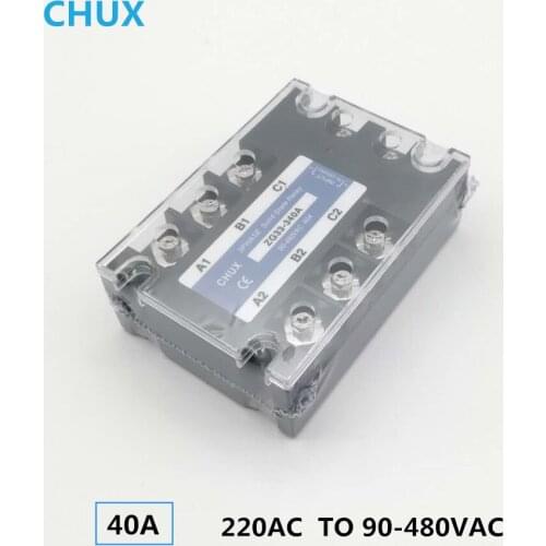 CHUX 40A Solid State Relay Three Phase AC control AC SSR 70-280VAC to 90-480VAC Free shipping SSR 40AA