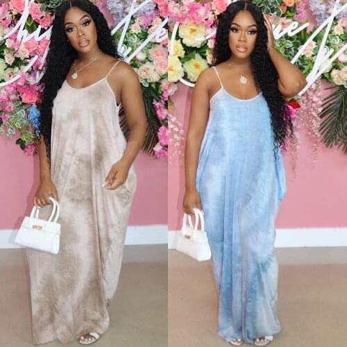 Tie Dyed Maxi Dresses Sleeveless Suspenders Loose Summer Plus Size Womens Sexy Leisure Urban Commuting Traf Long Skirt Casual