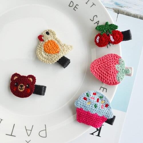 Cute Knitting Strawberry Birthday Cupcake Lined Alligator Hair Clip Alligator Birds Barrettes For Girls Hair Accessories HC045
