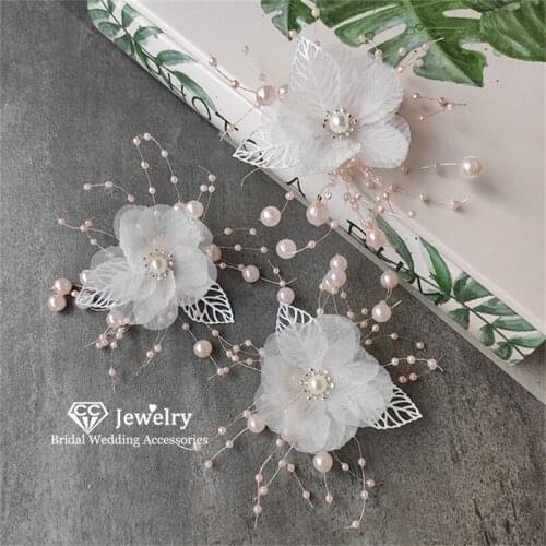 CC Hairpin Hairgrips 3pcs set 100% Handmade Wedding Hair Accessories for Women Bridal Yarn Flower Fairy Party Hairwear DIY 4426