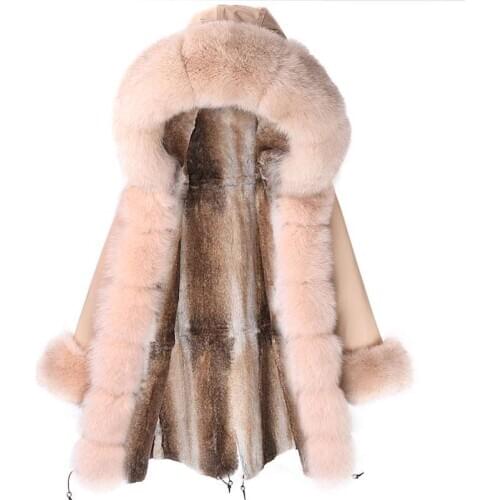 Jacket Women Winter Real Fur Coat Big Natural Long Parka Waterproof Raccoon Fur Collar Hood Thick Warm Real Rabbit Fur Thickness