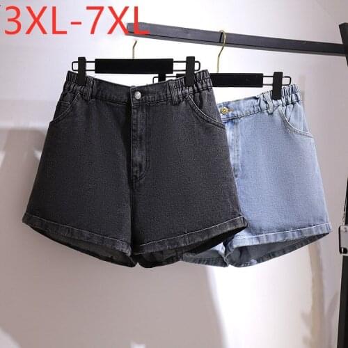 New 2021 Ladies Summer Plus Size Denim Shorts For Women Large Loose Cotton Wide Leg Pocket Bule Black Shorts 3XL 4XL 5XL 6XL 7XL