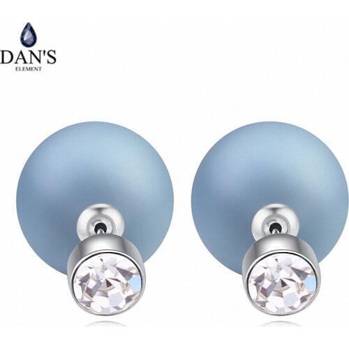 DANS ELEMENT 5 Colors Real Austrian Crystal Smaluted Pearl Ball classic Vintage Stud earrings for women 113774Blue