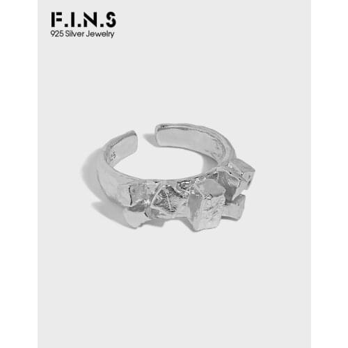 F.I.N.S Minimalist Irregular Square Authentic S925 Sterling Silver Open Ring Unique Gear 100% S925 Silver Finger Rings for Women