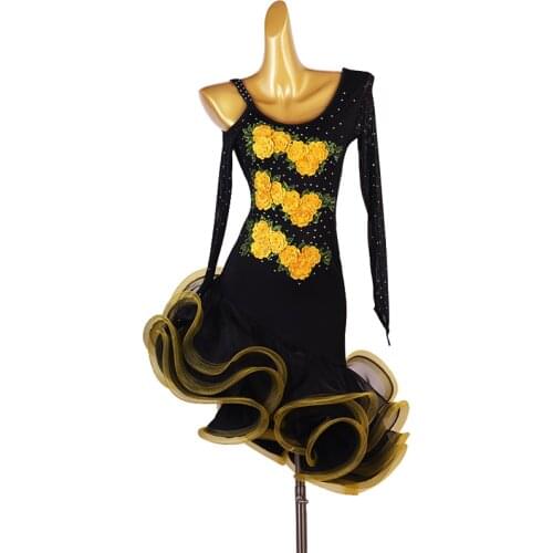 New Latin Dance Dress Women Sexy long Sleeves Practice Clothes Female Ballroom Dance Competition Stage Dresses Custom Made LQ003