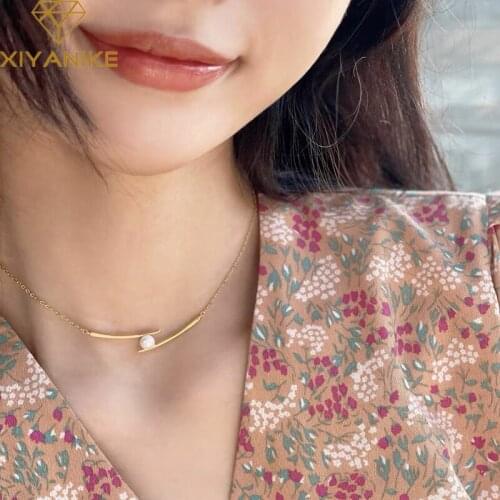 XIYANIKE 925 Sterling Silver Chopsticks Pearl Pendant Necklace Female Simple Light Luxury Unique Design Creative Classic Gift