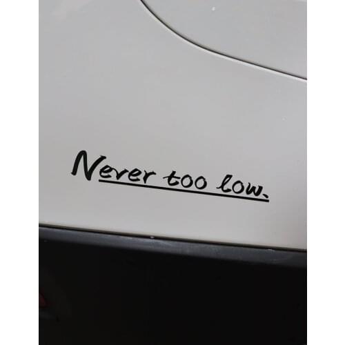 ZTTZDY 20CM*2.8CM Never Too Low Vinyl Fashion Motorcycle Car Sticker Decals ZJ2-0246