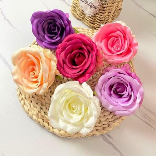 12pcs 10cm Artificial Flowers Head Silk Rose Flower for Wedding Home Decoration Fake Flowers DIY Wreath Scrapbook Supplies