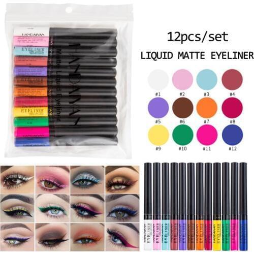 HANDAIYAN 12Pcs Colourful Eyeliner Waterproof Matte Eye Cosmetics Shadow Eyeliner Long Lasting Sexy Charming Eye Liner Pen TSLM1