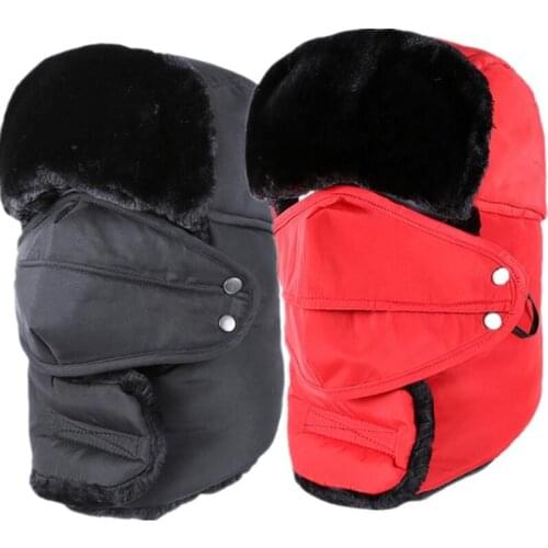 2019 New Succinct winter Bomber Hats For Men caps Solid color Thicker bone Russian Snow Hat Man 's Ear Flaps lei feng cap