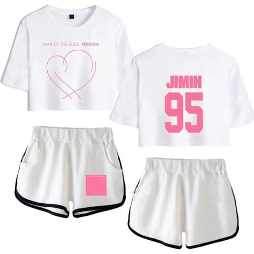 2021 Bangtan Boys Two Piece Set Album Map Of The Soul Persona Sexy T Shirt Woman Suit Shorts Fashion Tops+Shorts Pants