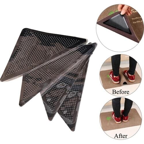 4x Black Non Slip Rug Carpet Mat Grippers Anti Skid Corners Pad for Bathroom Car Three Angle Sticker Suitable for Cars Floors