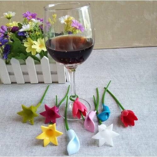 6pcs/set Silicone Label Flowers Wine Cup Marker Party Dedicated Glass Cup Recognizer Tools for Wine Glass Decor