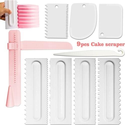 9Pcs/set Cake Decorating Kit Supplies with Metal Cake Turntable Stand Icing Cake Leveler Cake Smoother Scraper Cake Making Tools