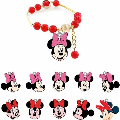 Disney Cute And Well-behaved Minnie Mickey Mouse Head Charm Red Beaded Bracelet Epoxy Resin Bangle Bracelet Jewelry For Friend
