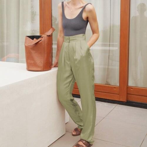 Summer Womens Satin Green Suit Pencil Pants High Waist Casual Loose Wide Leg Pants For Women Green Trousers
