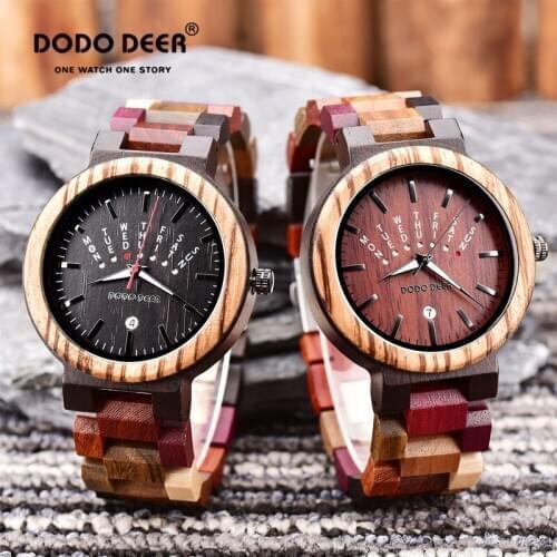 Erkek Saatler DODO DEER Wooden Watch For Men Weekly Calendar Luminous Mans Quartz Wristwatch Relogio Masculino Dropshipping OEM