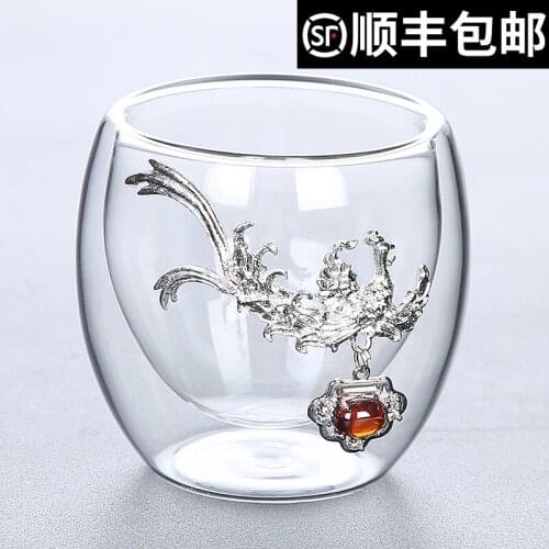 Japanese personal special individual master kung fu tea glass with silver sample tea cup double small cups tea set