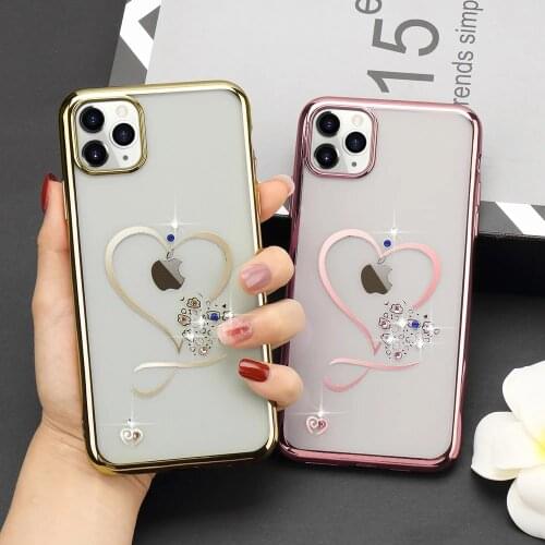 Girly Love Heart Diamond Plating Clear Phone Case For IPhone 12 Mini 11 Pro X XR XS MAX SE2 SE 7 8 6 6S Plus Soft Silicone Cover