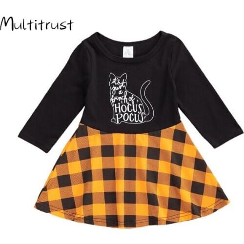 Kids Baby Girls Halloween Dress Pumpkin Ghost Cartoon Long Sleeve Tutu Skirt Clothes Set Fall Winter 1-6Y
