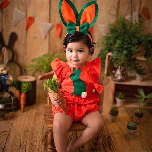 Toddler Kids Baby Girl Clothes Easter Cotton backless Ruffle Jumpsuit sleeveless square collar Bodysuit one pieces
