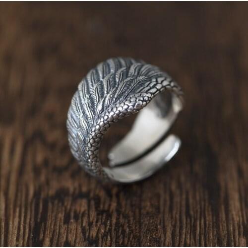 FNJ Feather Ring 925 Silver New Fashion Original S925 Sterling Silver Rings forWomen Men Jewelry Adjustable size