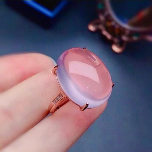 Simple big gemstone ring for party 15mm*20mm natural rose quartz ring solid 925 silver rose quartz jewelry gift for wife
