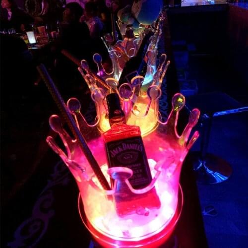 Crown Champagne Ice Bucket LED Beer Holder Bar Cooler Container Acrylic Transparent Ice Decorations
