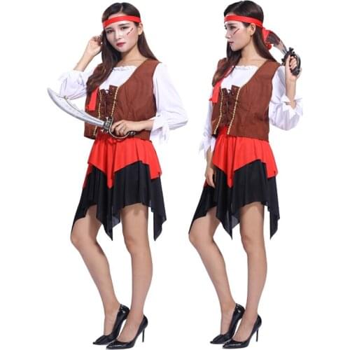 Halloween costumes female adult role playing Pirates of the Caribbean pirate captain dress costumes stage performance clothing