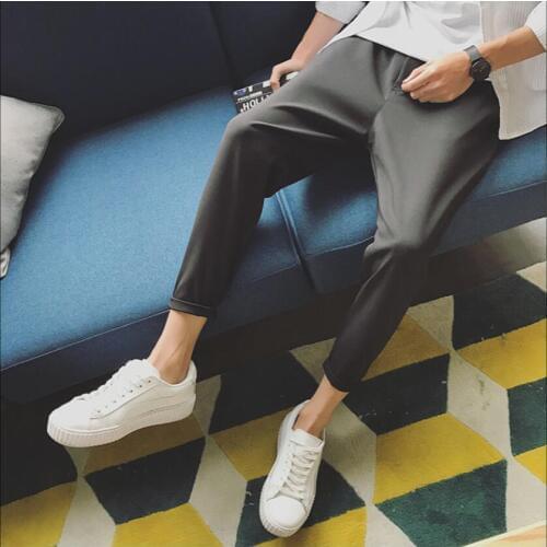 M-5xl Large Size ! Spring And Summer Wear Youth Solid Color Harem Pants Mens Casual Pants Korean Version Of Feet Nine Pants