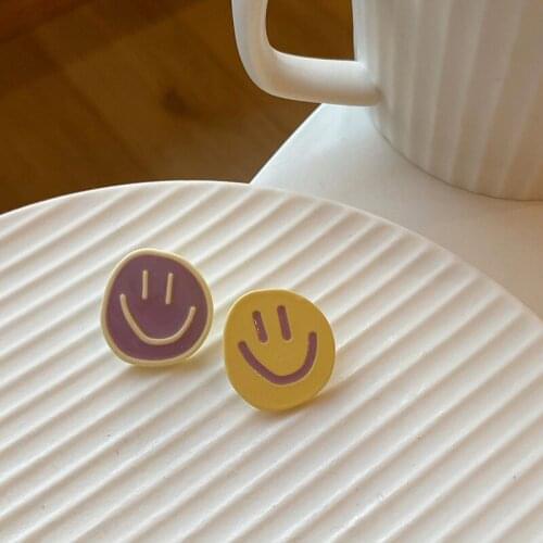 XIYANIKE Trendy Colorful Smile Round Stud Earrings Geometric Alloy Ear Accessories 2021 For Women Girls Fashion Party Jewelry