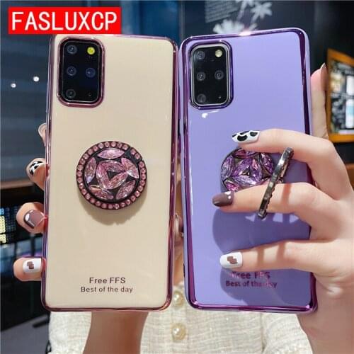 Fashion Diamond Ring Holder Soft Plating Back Case for Samsung Galaxy S21 Plus S20 FE S10 Lite S9 S8 Note 20 10 8 9 Glossy Cover
