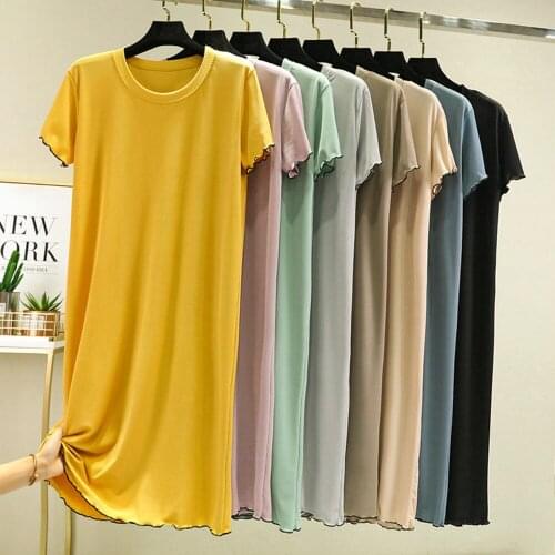 Fdfklak Short-Sleeves Nightie Nightdress Women Home Fashion Summer Ice Silk Loose Solid Color Night Dress Womens Nightgown