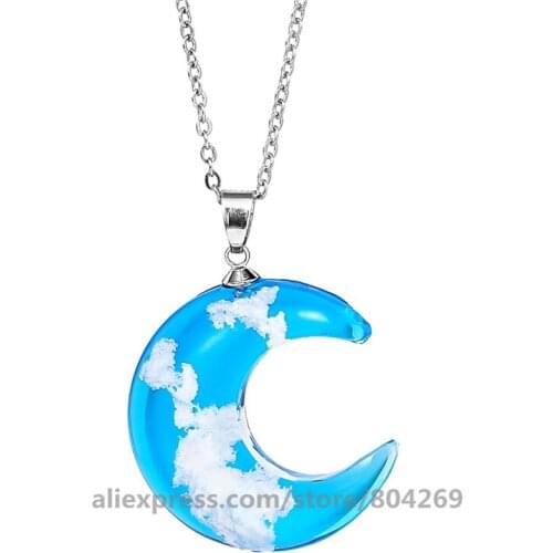 New Arrival Fashion Women Luminous Moon Necklace Blue Sky And Clouds Pattern Charming Women Moon Pendant Necklace