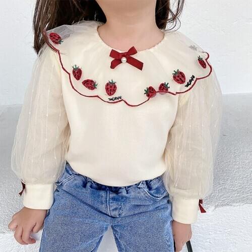 1-7T Cute Sweet T Shirt For Girls Toddler Kid Baby Clothes Long Sleeve Strawberry Print Top Spring Lovely Tee Infant Outfit