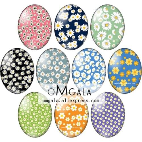 New Beauty Colorful Daisy Flowers Patterns 13x18mm/18x25mm/30x40mm Oval photo glass cabochon flat back Making findings