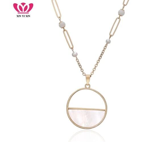 Gold Round Beads Shell Pendant Necklaces For Women Small Pearls Long Sweater Chains Necklace Boho Jewelry Party New Year Gifts