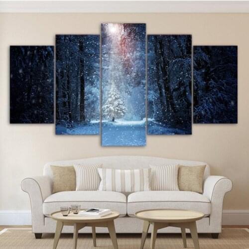 Posters Modern HD Tableau Wall Art Pictures 5 Panel Forest Winter Snow Landscape Home Decor Printed Paintings Modular Canvas