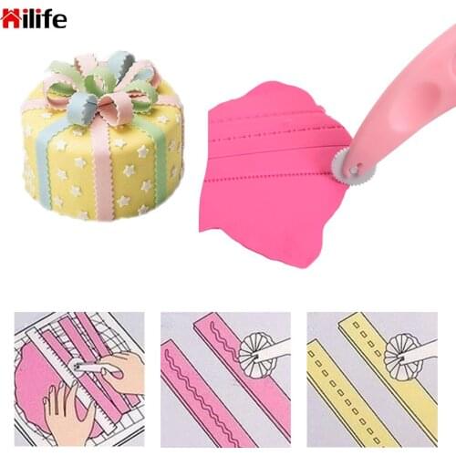 Sugarcraft Paste Embosser DIY Pastry Tools Cake Decoration Mold Icing Stitching Cutter Knife 4 Wheels Fondant Embosser Cutter