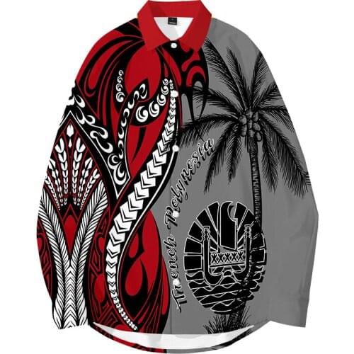 2021 Tahiti Polynesia Style Printed Shirt Men Lapel High Street Button Vintage Camisa Long Sleeve Mens Brand Hawaiian Shirts