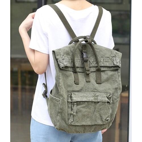 Backpacks 2021 New Retro Ladies Canvas Leisure Backpack Korean Fashion School Bags Large Capacity Green Travel Backpack