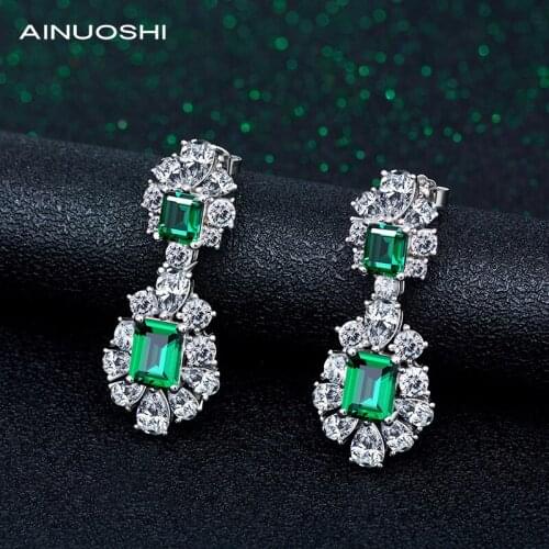 AINUOSHI 925 Sterling Silver SONA Diamond& Lab Created Emerald Drop Vintage Earrings For Women Push Back Earrings Jewelry Gifts