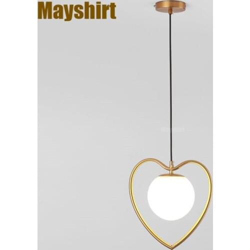Nordic Gold heart Iron Glass Pendant Lamp Bathroom Bedroom Living Room Decor Dining Room Lights Modern LED Pendant Light Fixture